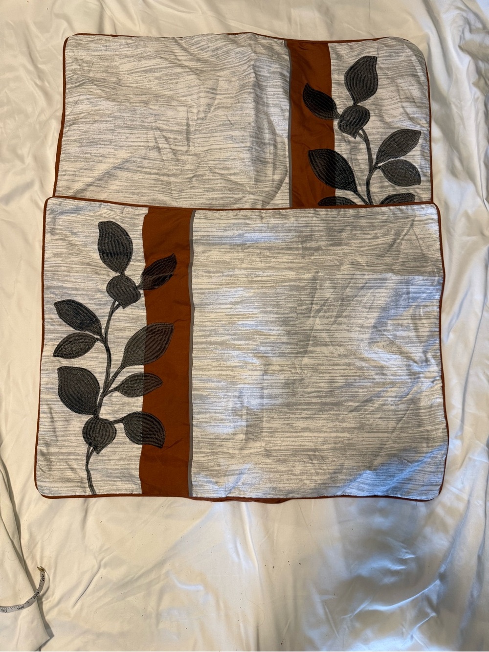 ✨ Organic Modern Rust & Grey Leaf Embroidered Pillow Shams Set of 2 ✨
